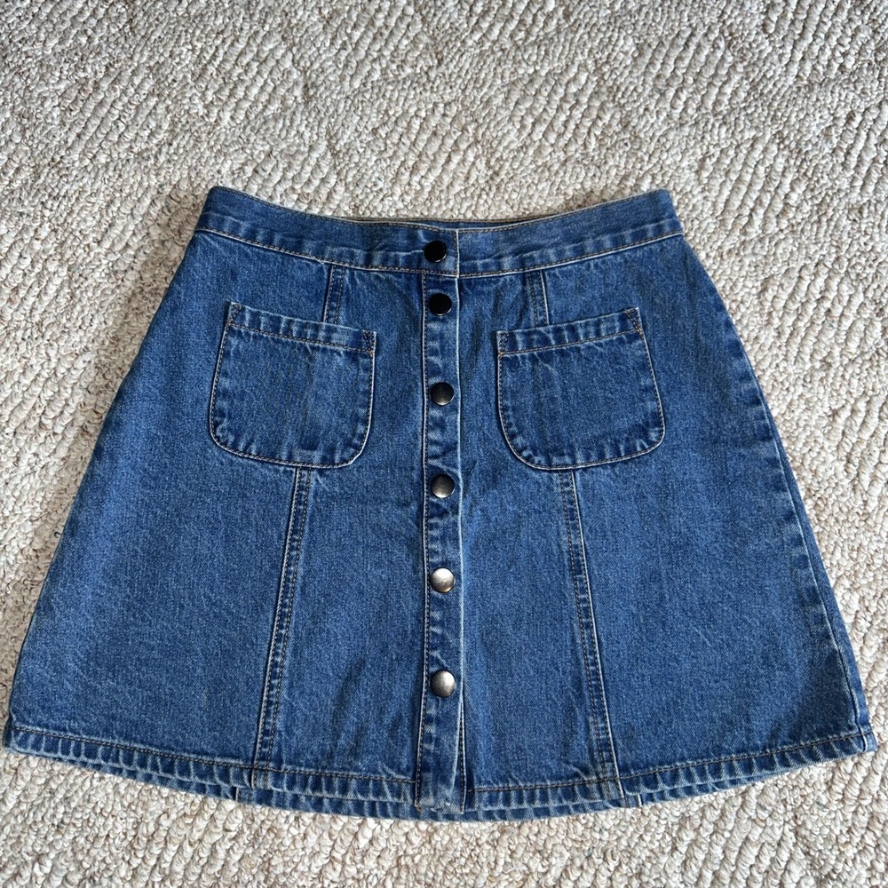Womens BDG Urban Outfitters Button Front Denim Blue Jean Mini Skirt Size Small P